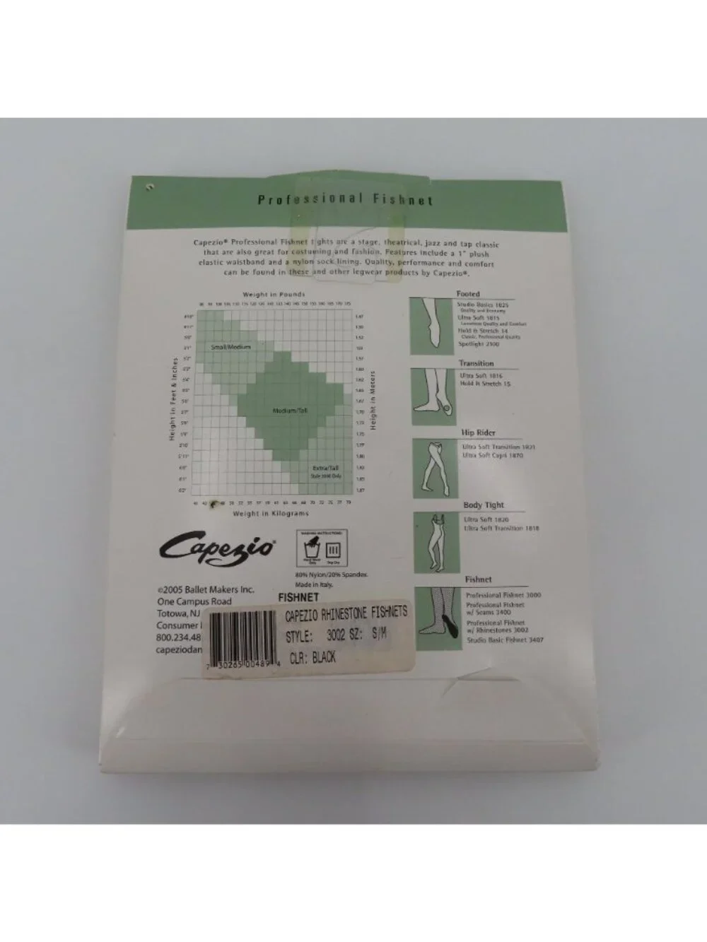 Capezio 3002 S/M Small Medium Black Fishnet Tights Rhinestones Professional NEW